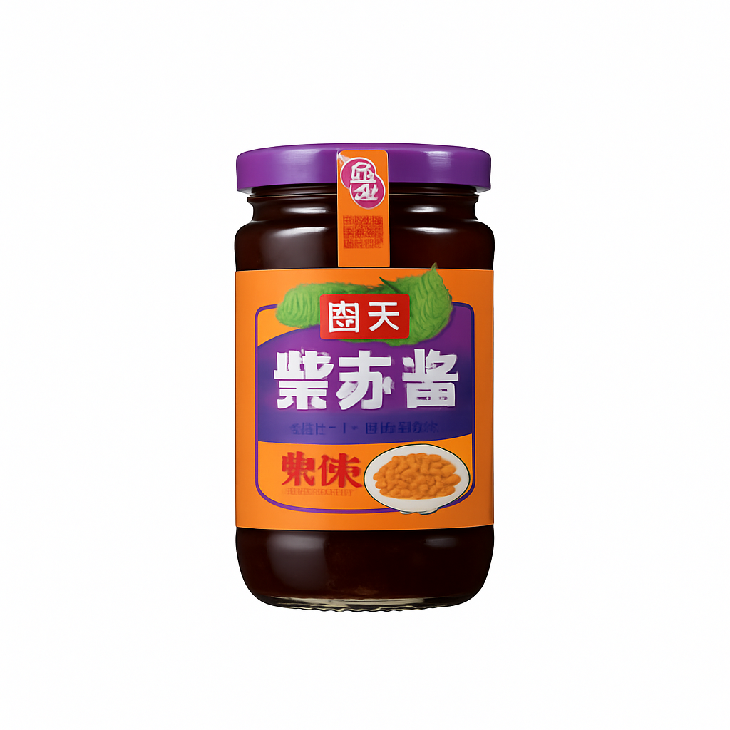 Mei Wei: Molho de Manjericão Roxo Picante(紫苏酱)- Haitian 340g - Embalagem em Fundo Branco