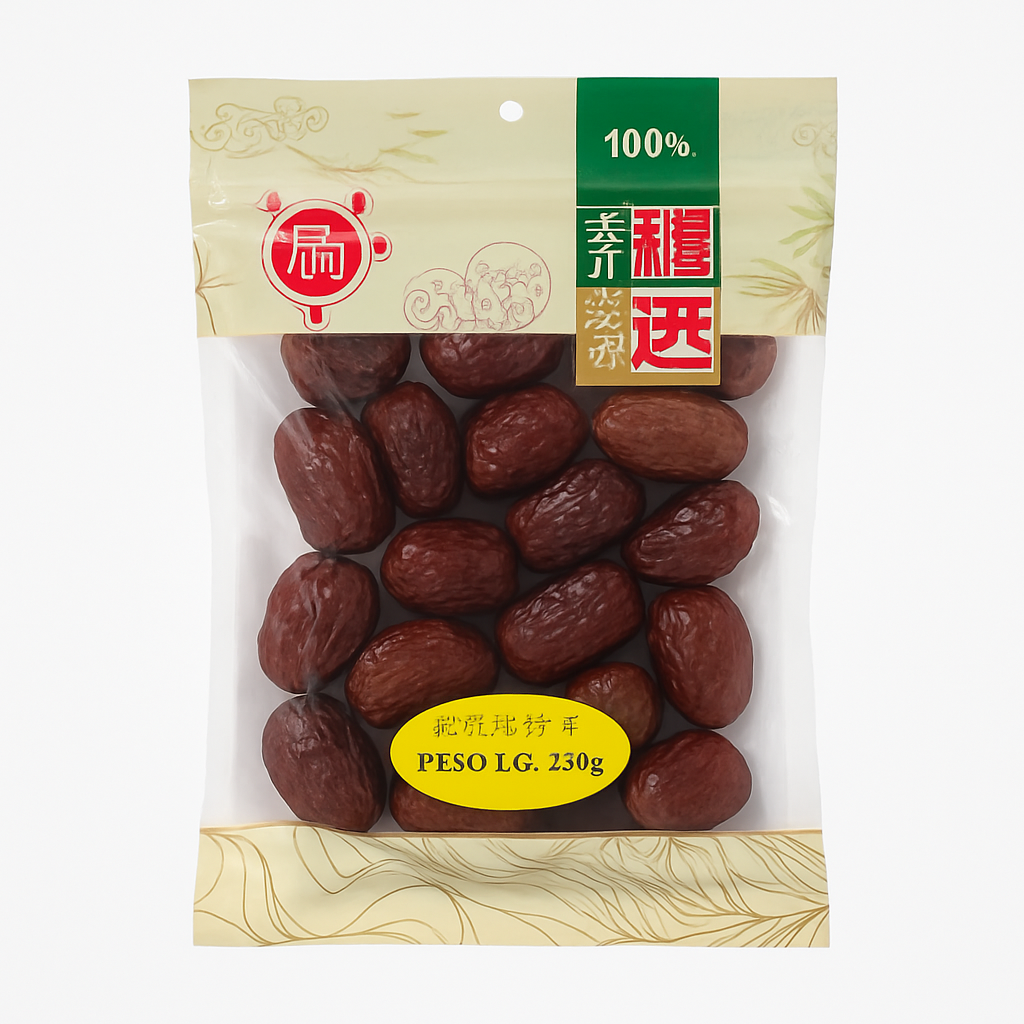 Mei Wei: Ameixa Vermelha(特级新疆红枣)- WJ 200g - Embalagem em Fundo Branco