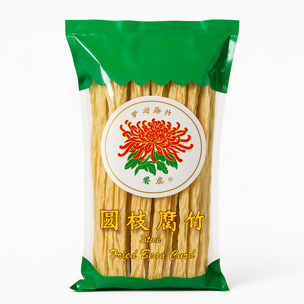 Mei Wei: Bastões de Tofu Secos(圆枝腐竹)- Xiang Ju 400g - Embalagem em Fundo Branco