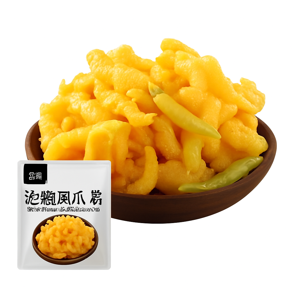 Mei Wei: Tendão de Frango com Pimenta(泡椒凤爪筋)- Mamama 50g - Embalagem em Fundo Branco