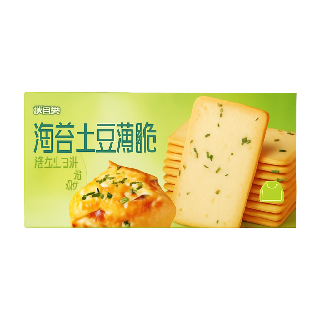 Mei Wei: Biscoito de Batata com Alga Marinha(海苔土豆薄脆)- Mi Laotou 96g - Embalagem em Fundo Branco