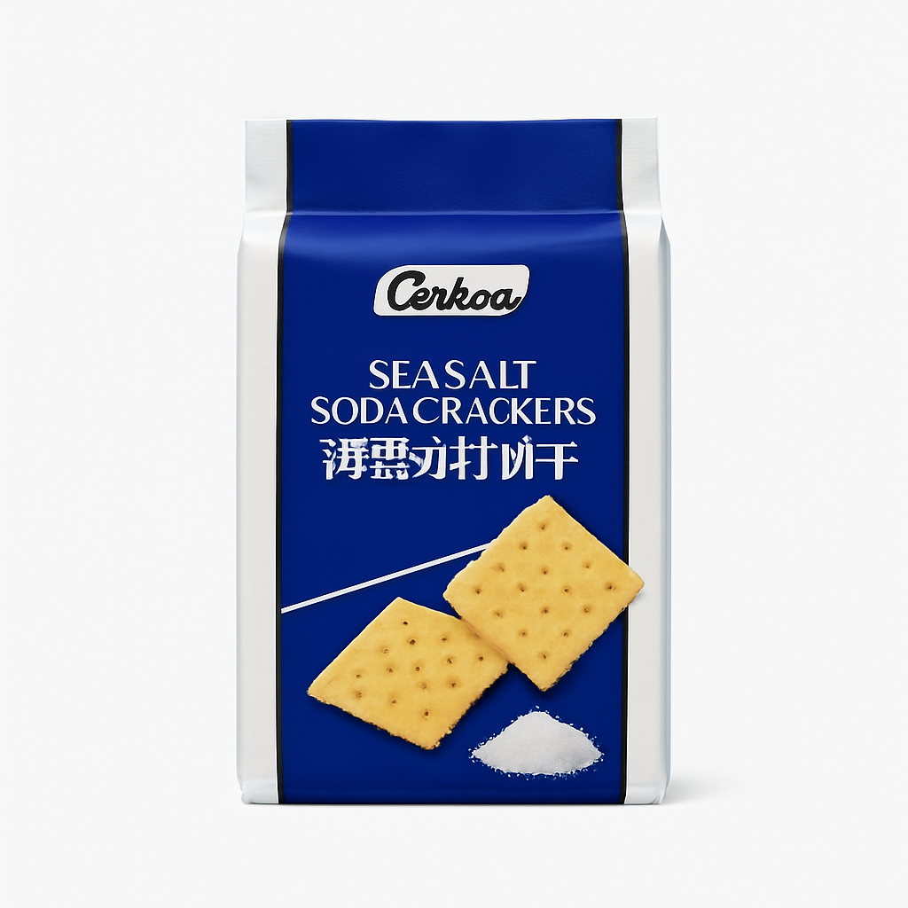 Mei Wei: Biscoito de Sal Marinho(海盐饼干)- Carloe 500g - Embalagem em Fundo Branco