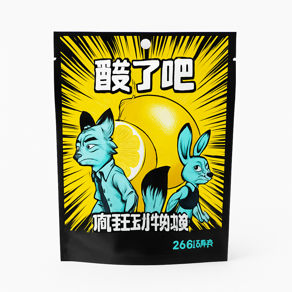 Mei Wei: Bala Azeda de Limão(酸了吧软糖)- Não identificada 72g - Embalagem em Fundo Branco