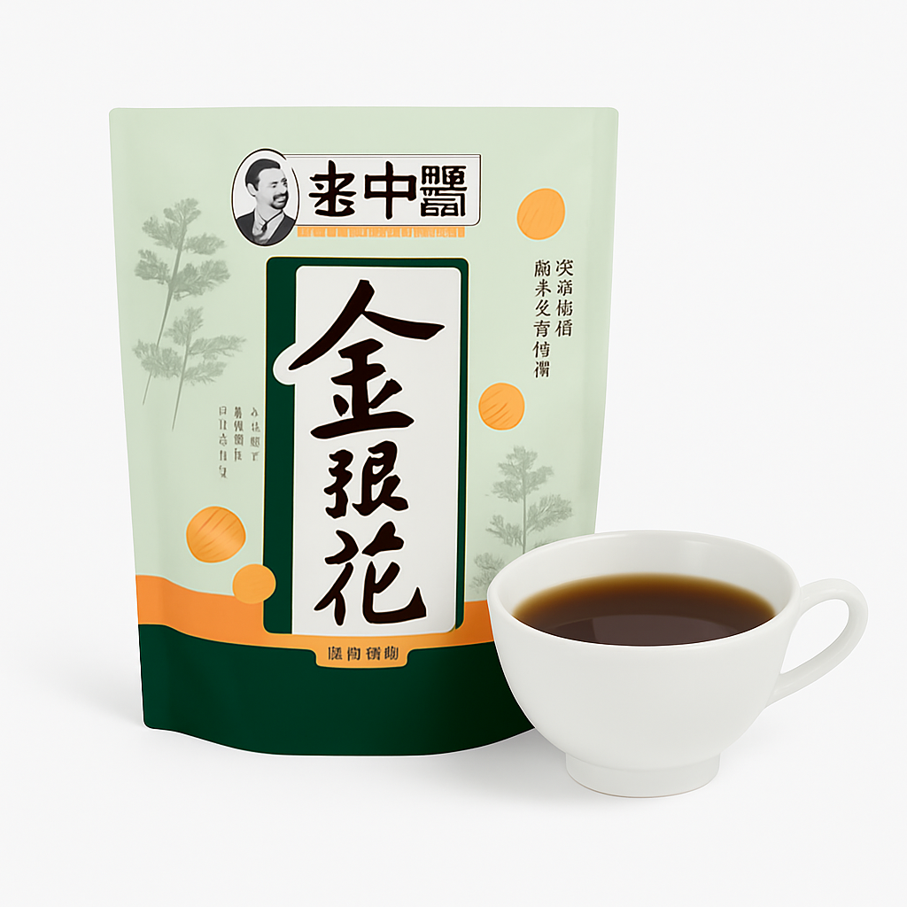 Mei Wei: Chá de Madressilva(金银花)- Lao Zhong Yi 150g - Embalagem em Fundo Branco