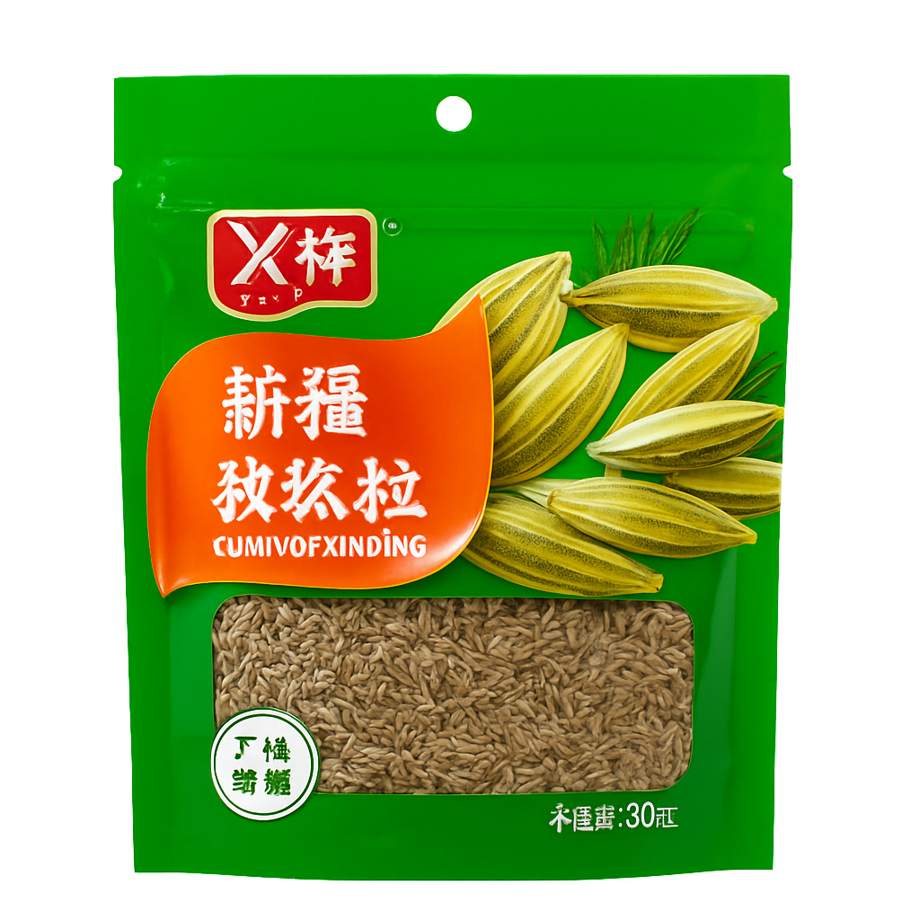 Mei Wei: Cominho de Xinjiang(新疆孜然粒)- Yixiang 30g - Embalagem em Fundo Branco