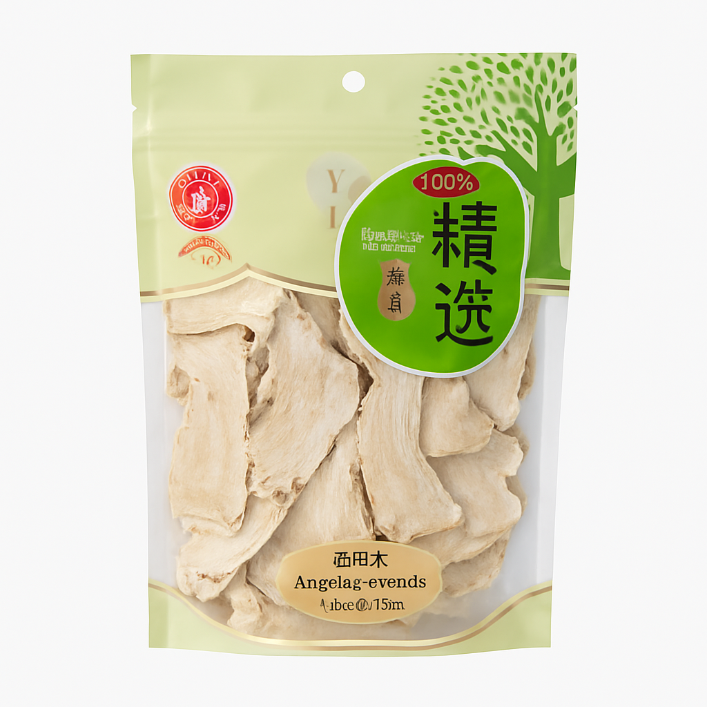 Mei Wei: Fatias de Angélica Chinesa(当归片)- Guangdong Famous Brand 100g - Embalagem em Fundo Branco