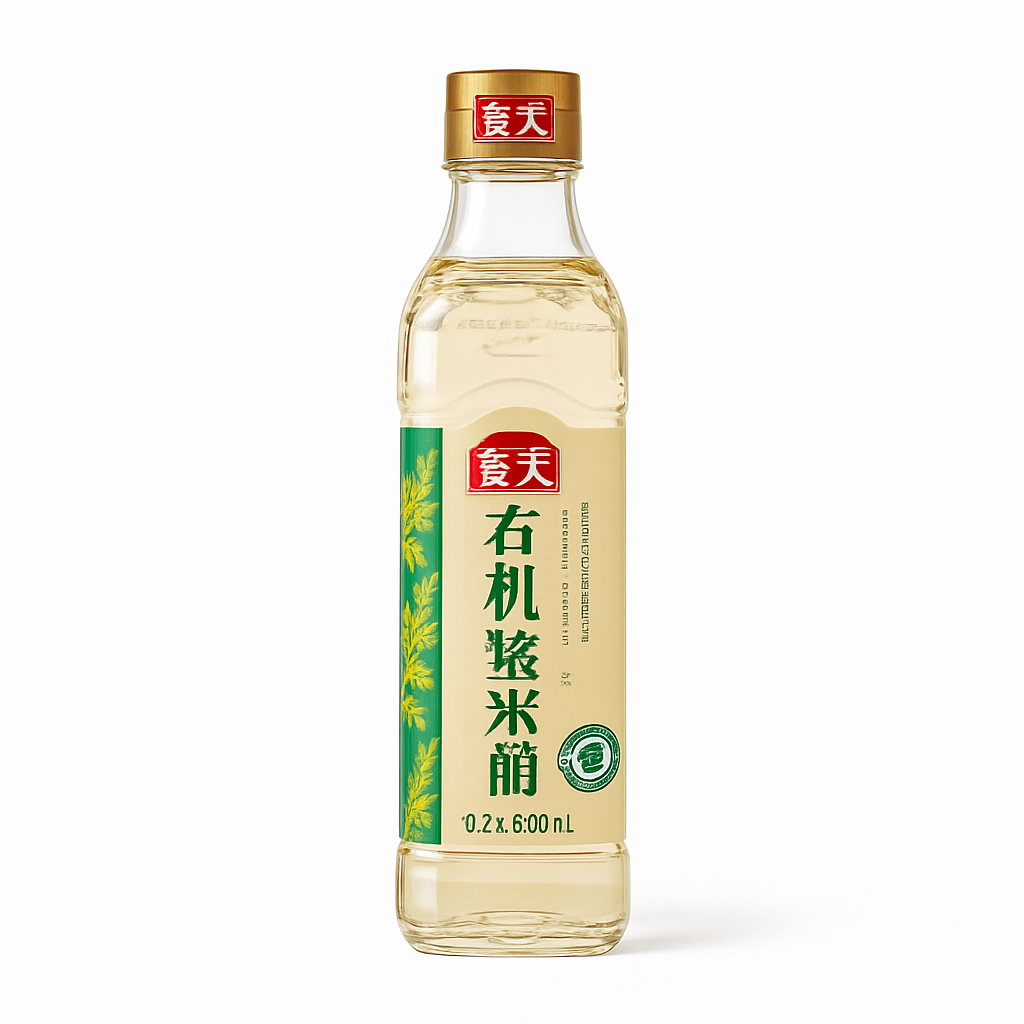 Mei Wei: Vinagre de Arroz Glutinoso(有机糯米醋)- Haitian 450ml - Embalagem em Fundo Branco