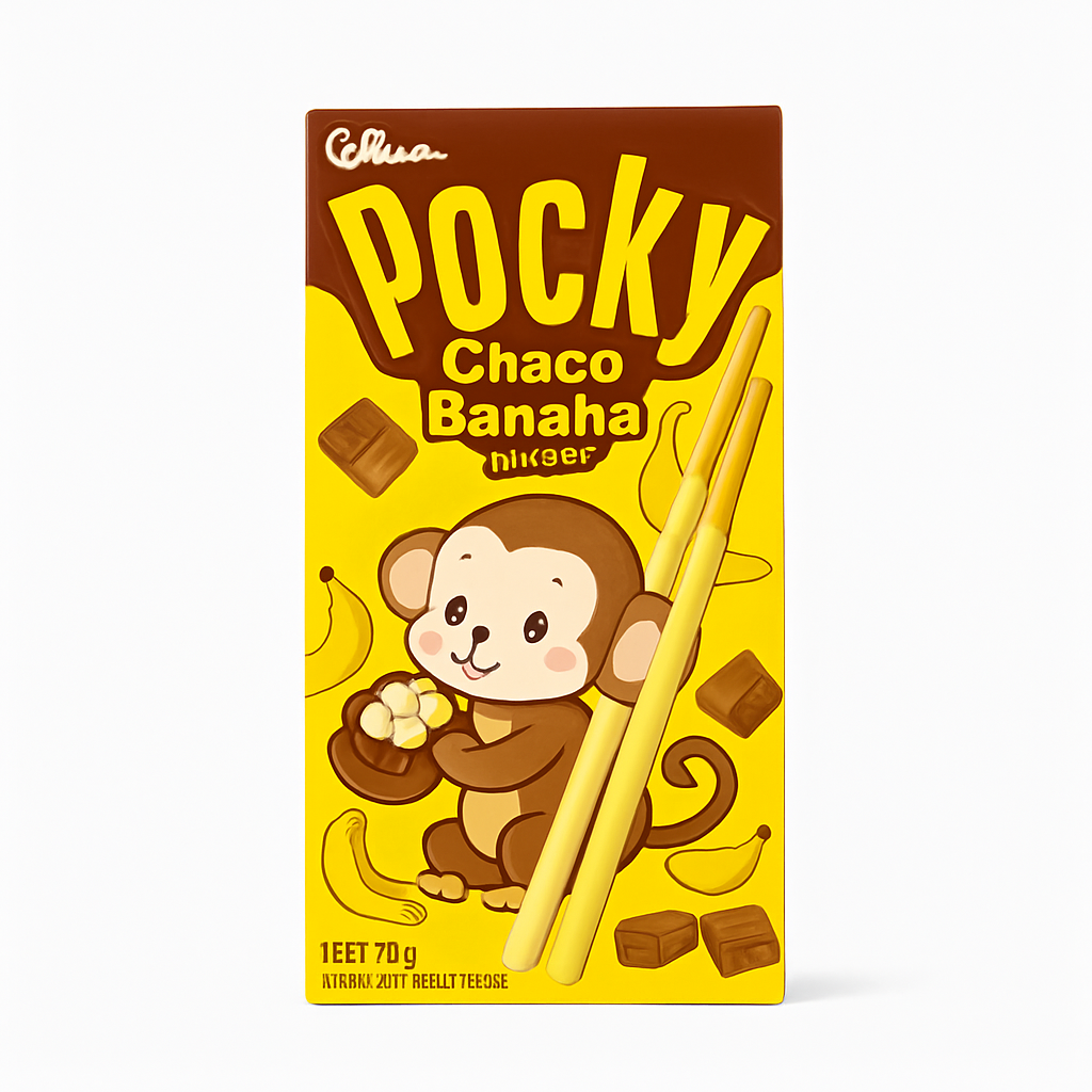 Mei Wei: Pocky Choco Banana(ポッキー)- Glico 25g - Embalagem em Fundo Branco