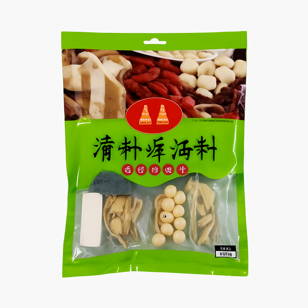 Mei Wei: Mistura para Sopa Qing Bu Liang(清补凉汤料)- San Ta 100g - Embalagem em Fundo Branco