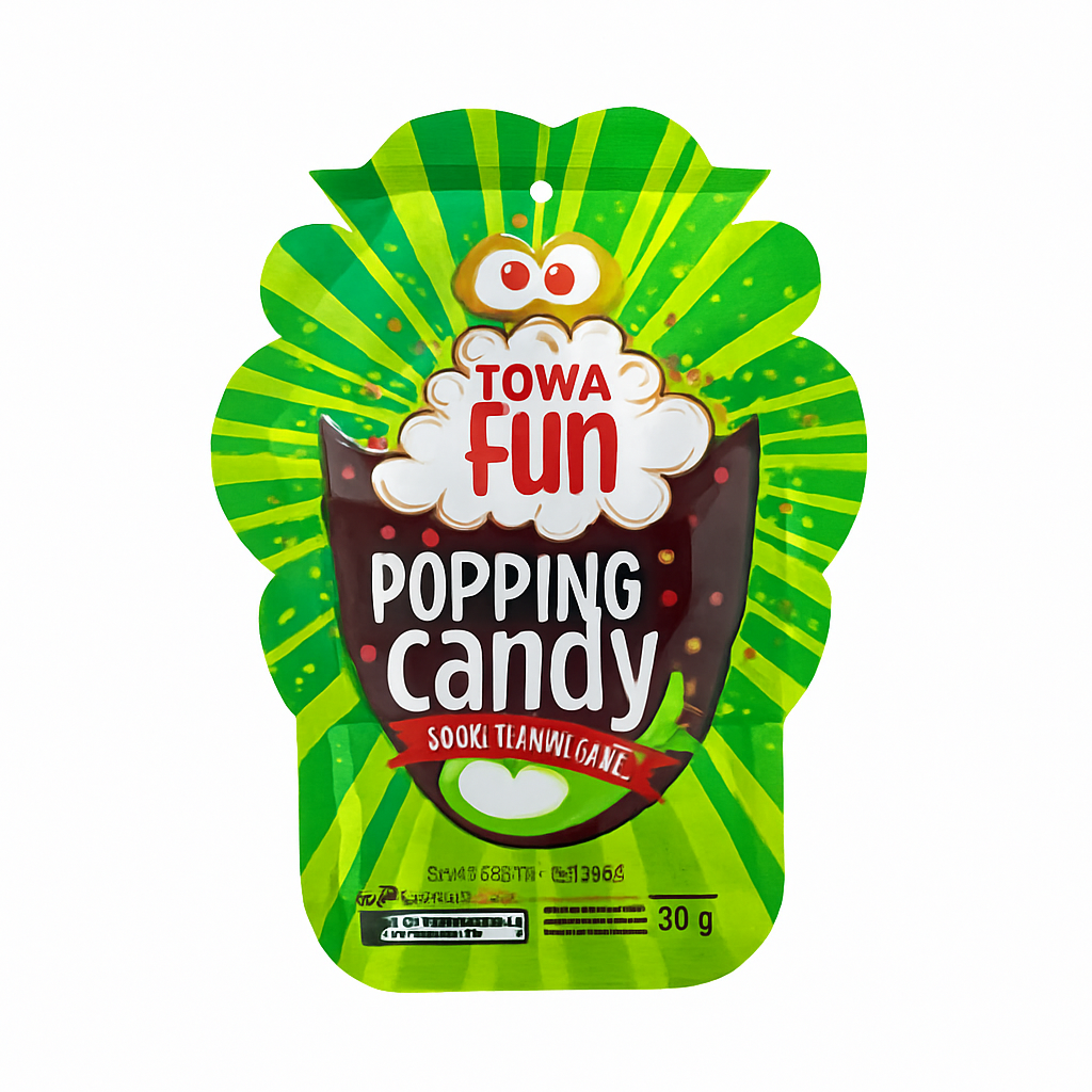 Mei Wei: Bala Explosiva Sabor Maçã Verde(青苹果跳跳糖)- Yum Yum 30g - Embalagem em Fundo Branco