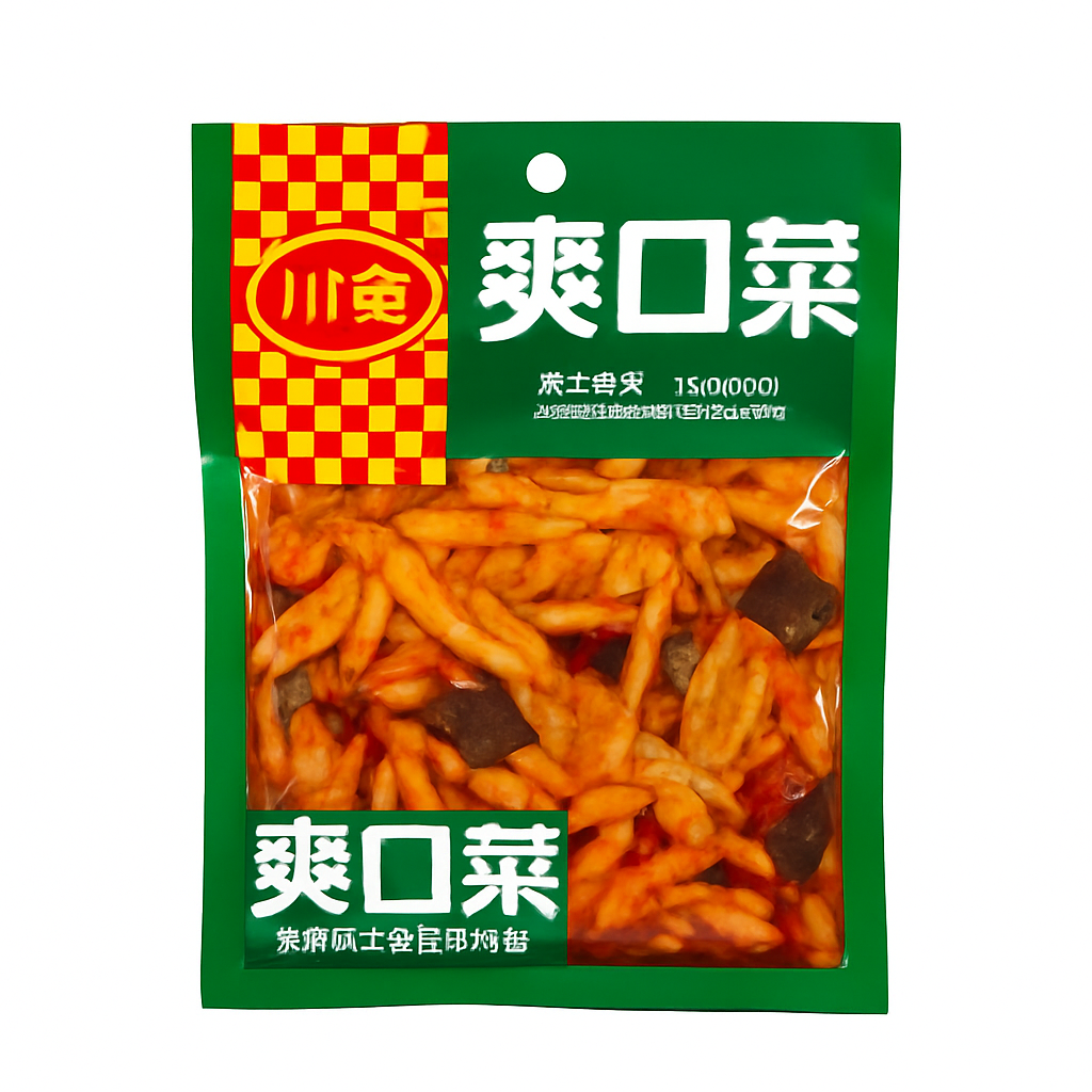 Mei Wei: Broto de Bambu Conservado(爽口菜)- Chuannan 123g - Embalagem em Fundo Branco