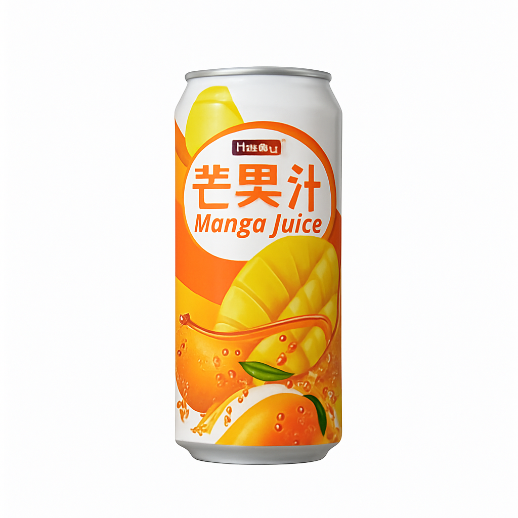 Mei Wei: Suco de Manga(芒果汁)- Hamu 490ml - Embalagem em Fundo Branco
