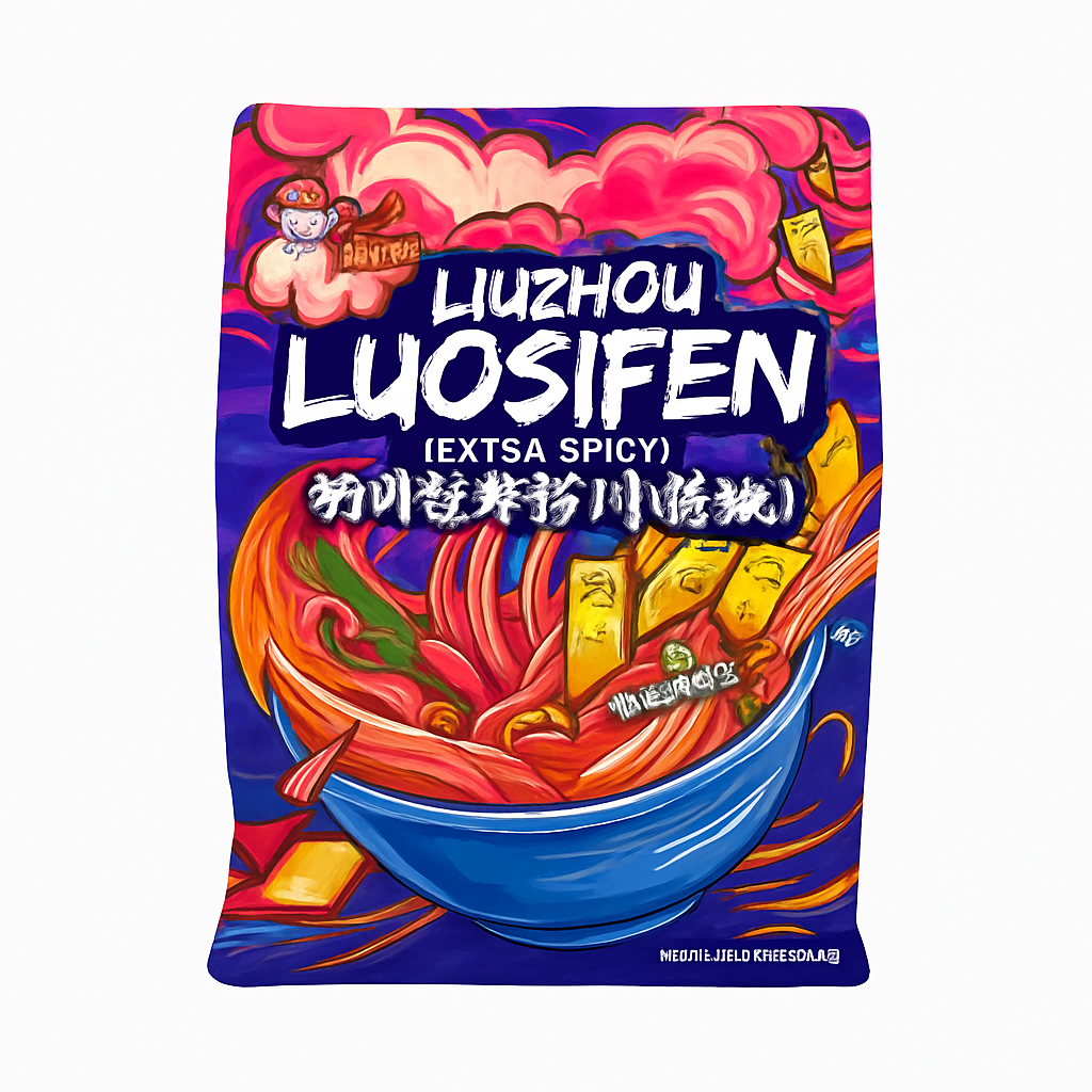 Mei Wei: Macarrão Instantâneo Luosifen Extra Picante(柳州螺蛳粉)- Haohuanluo 375g - Embalagem em Fundo Branco