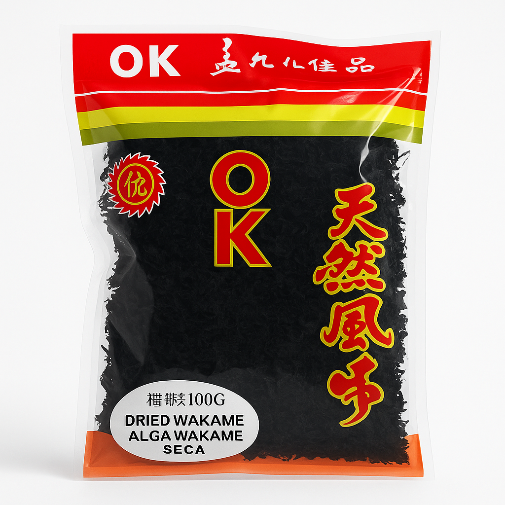 Mei Wei: Alga Wakame Seca(裙带菜)- OK 100g - Embalagem em Fundo Branco
