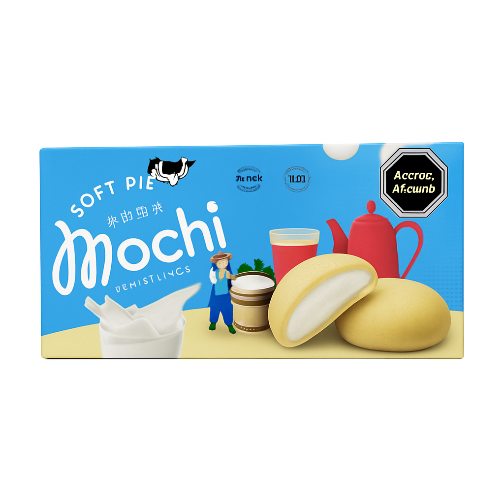 Mei Wei: Bolinho com Recheio de Mochi e Leite(麻糬牛奶小饅頭)- Bamboo House 120g - Embalagem em Fundo Branco
