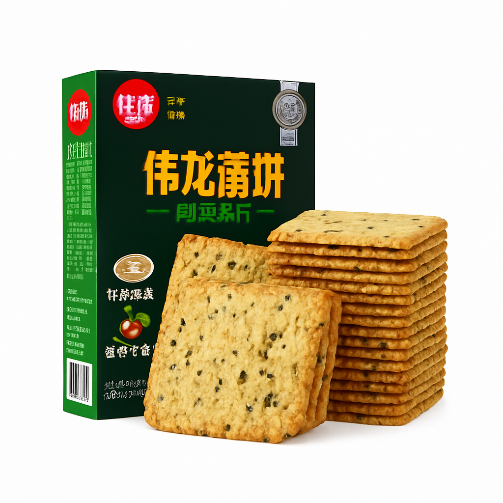 Mei Wei: Biscoito Salgado com Dez Vegetais e Caldo de Osso(伟龙十蔬骨汤)- Weilong 180g - Embalagem em Fundo Branco