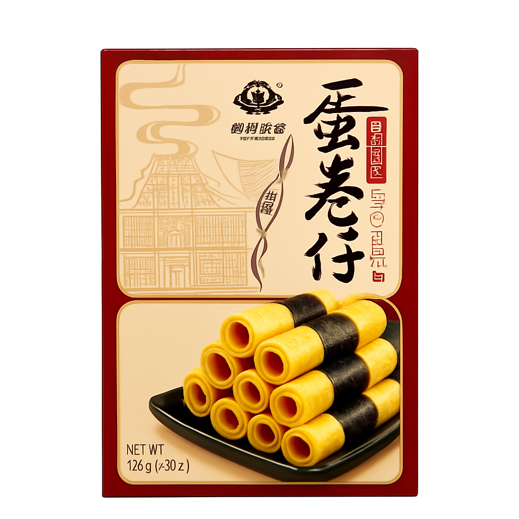 Mei Wei: Biscoito de Algas Marinhas em Rolinhos(紫菜蛋卷仔)- 120g - Embalagem em Fundo Branco