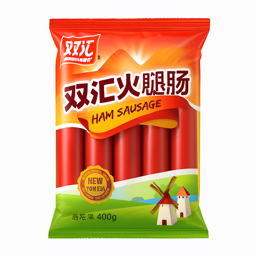 Mei Wei: Salsicha de Presunto(双汇火腿肠)- Shuanghui 400g - Embalagem em Fundo Branco