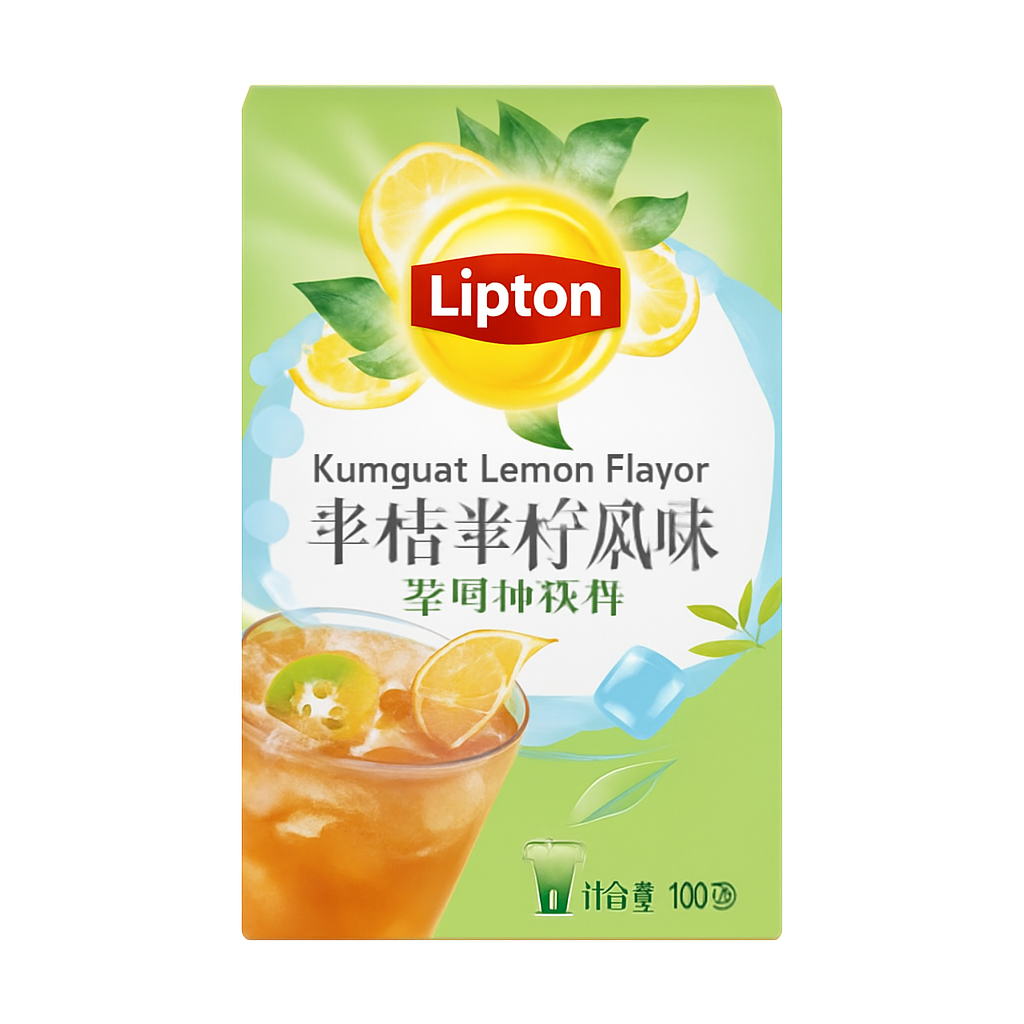 Mei Wei: Chá Preto Kumquat Limão(半桔半檬風味)- Lipton 100g - Embalagem em Fundo Branco
