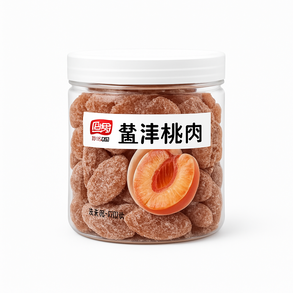 Mei Wei: Pêssego Salgado(盐津桃肉)- Runlong Jia 160g - Embalagem em Fundo Branco