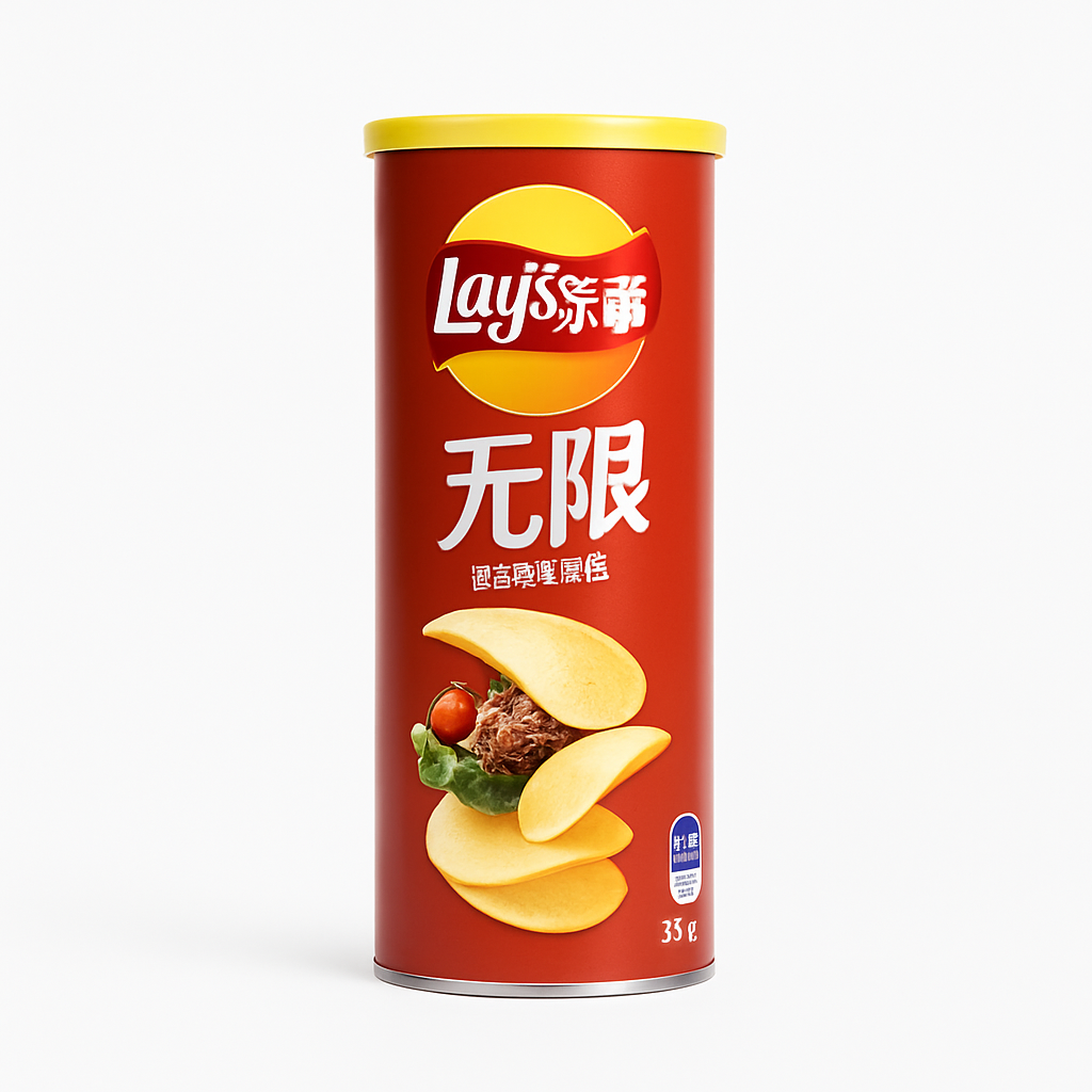 Mei Wei: Batata Frita Sabor Churrasco(乐事薯片烧烤味)- Lay's 90g - Embalagem em Fundo Branco