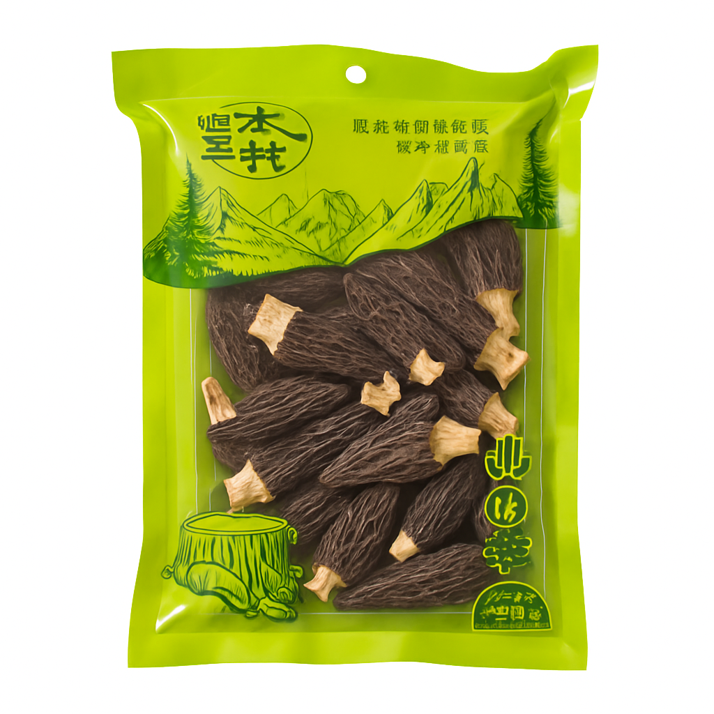 Mei Wei: Cogumelo Morel Negro(羊肚菌)- 50g - Embalagem em Fundo Branco