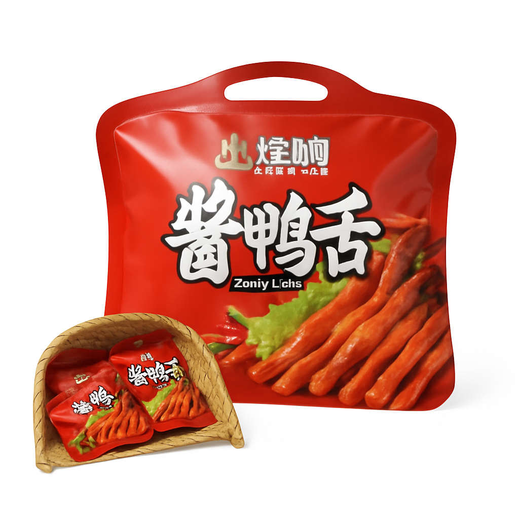 Mei Wei: Língua de Pato Temperada(初旭酱鸭舌)- Chuxi 240g - Embalagem em Fundo Branco