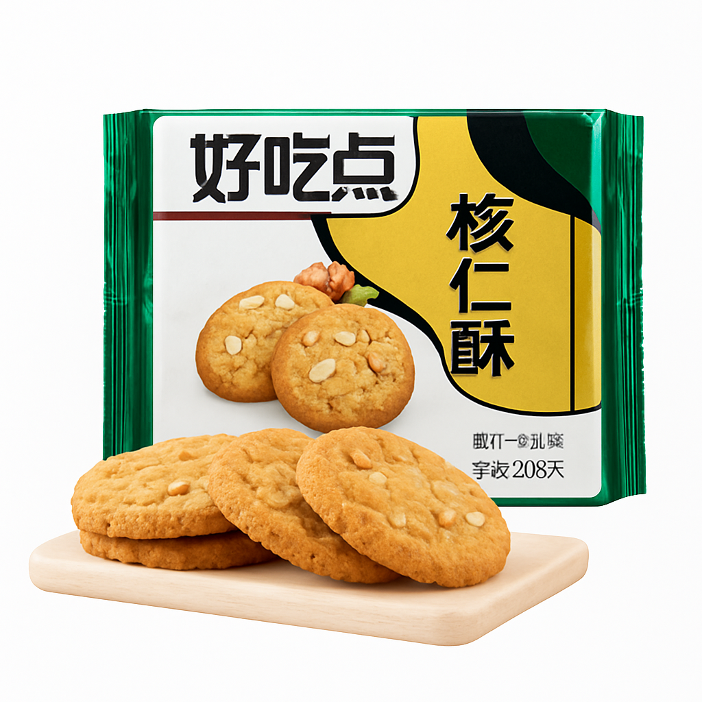 Mei Wei: Biscoito de Avelã(达利园好吃点榛仁酥)- Dali Garden 146g - Embalagem em Fundo Branco