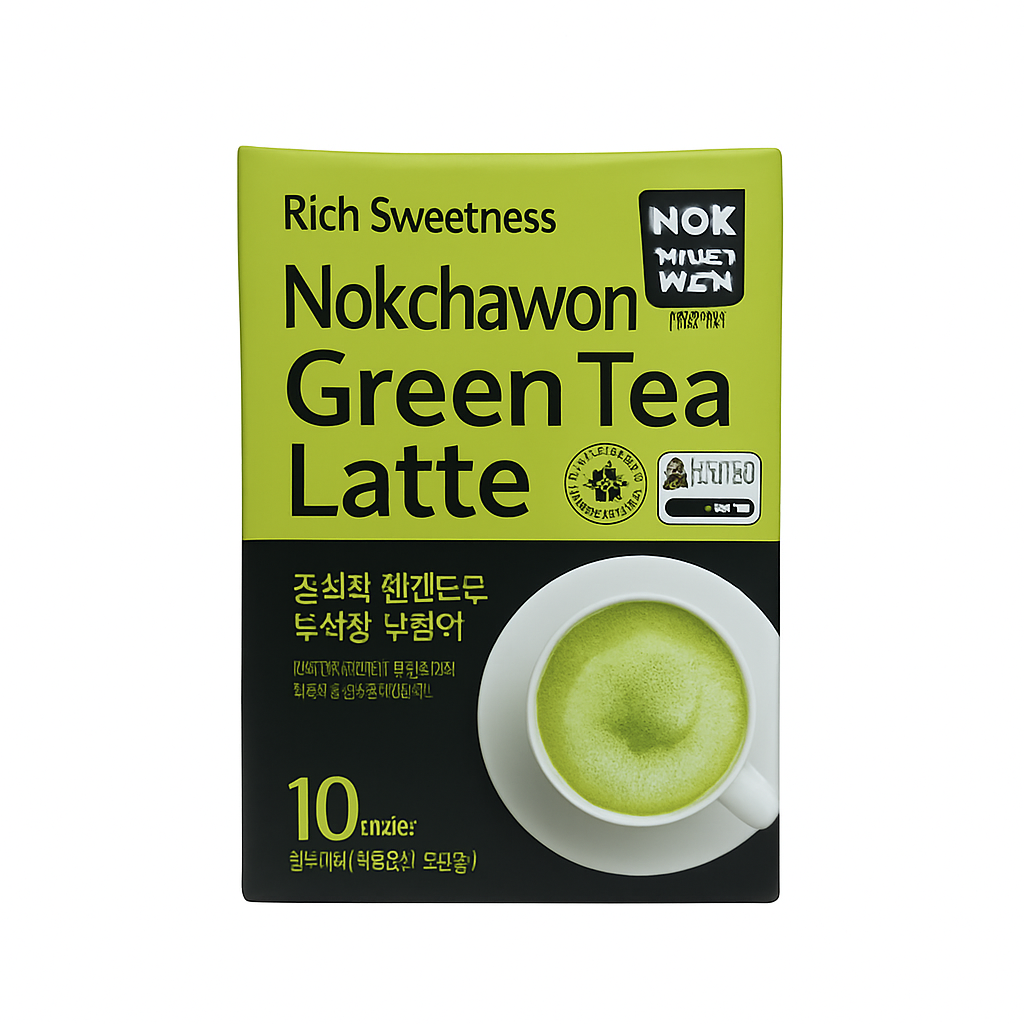 Mei Wei: Nokchawon Green Tea Latte(녹차원 그린티 라떼)- Nokchawon 130g - Embalagem em Fundo Branco