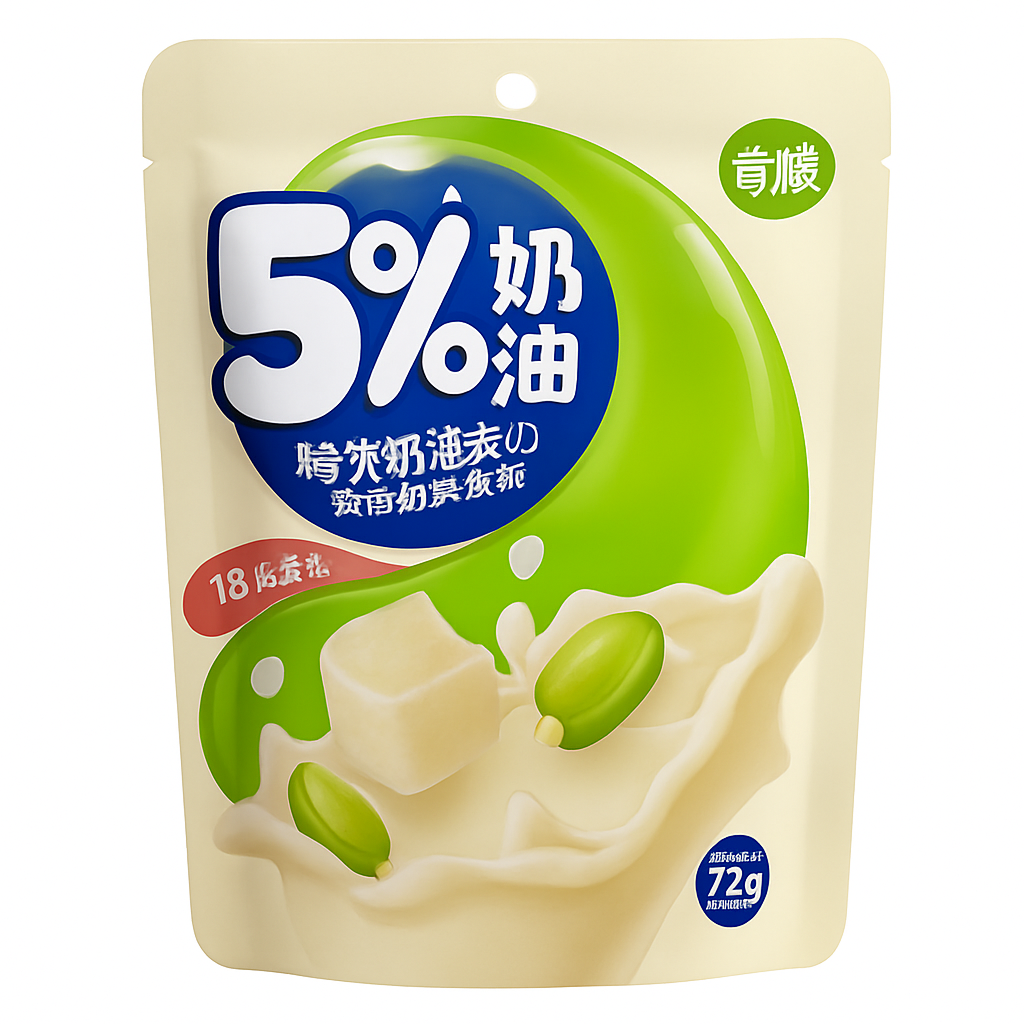 Mei Wei: Bala de Melão Cantaloupe com Creme(奇峰特浓奶油夹心哈蜜瓜味软糖)- Qifeng 72g - Embalagem em Fundo Branco