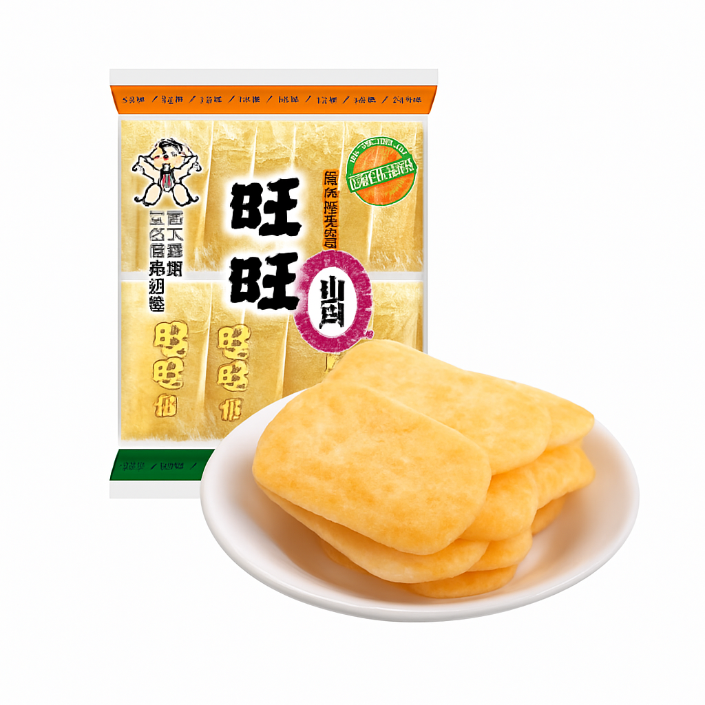 Mei Wei: Biscoito de Arroz Want Want(旺旺仙贝)- Want Want 105g - Embalagem em Fundo Branco