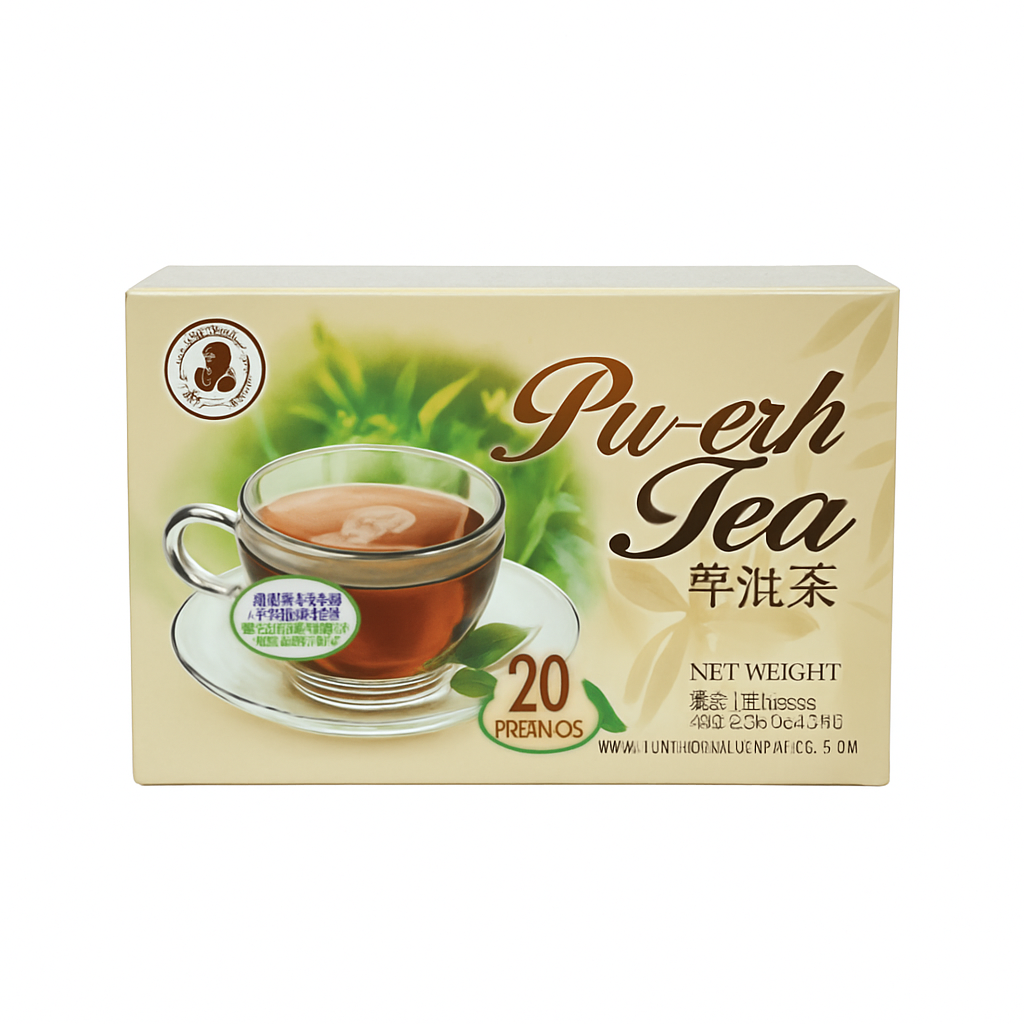 Mei Wei: Chá Pu-erh(普洱茶)- 20 Sachês 40g - Embalagem em Fundo Branco