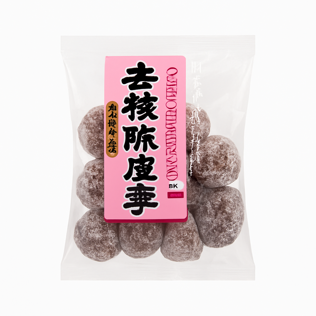 Mei Wei: Biscoito de Ameixa com Casca de Tangerina(陈皮李饼)- Jinli Bridge 145g - Embalagem em Fundo Branco