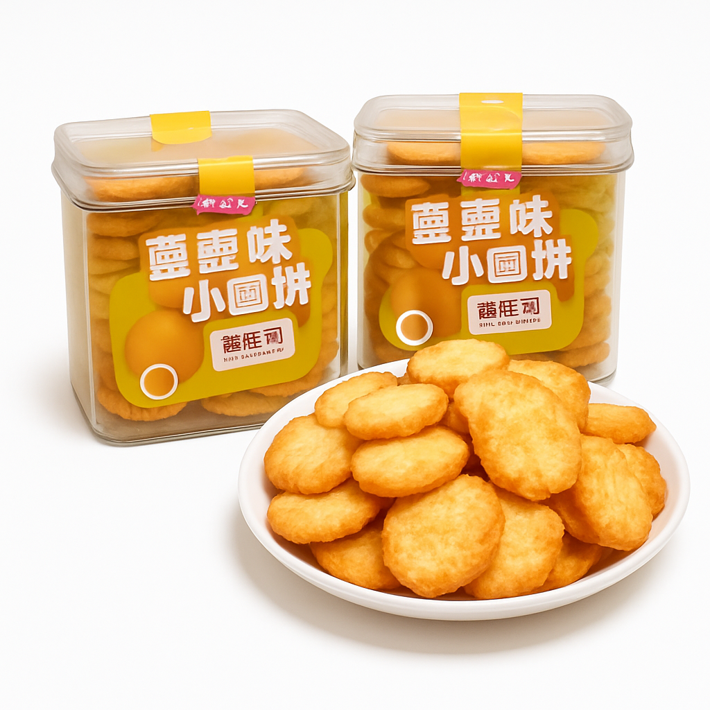 Mei Wei: Biscoito de Gema de Ovo(蛋黄味小圆饼)- Shusheng Baiwei 220g - Embalagem em Fundo Branco