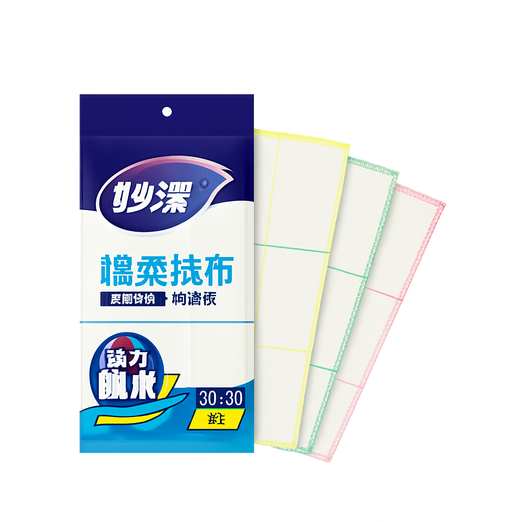 Mei Wei: Pano de Limpeza Macio Absorvente(妙洁棉柔抹布)- Miaojie 3 Unidades - Embalagem em Fundo Branco