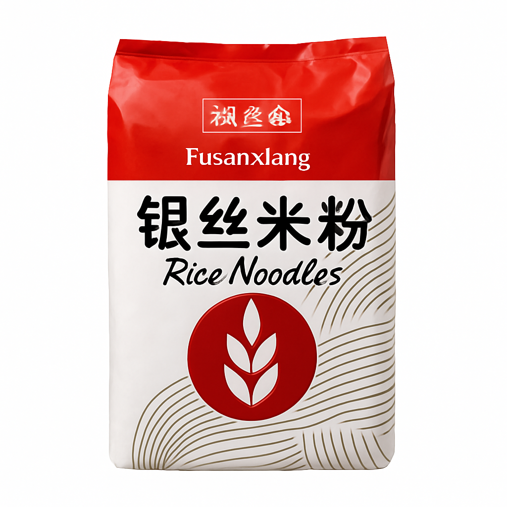 Mei Wei: Macarrão de Arroz Fino (银丝米粉) - Fusanxiang 2kg - Embalagem em Fundo Branco