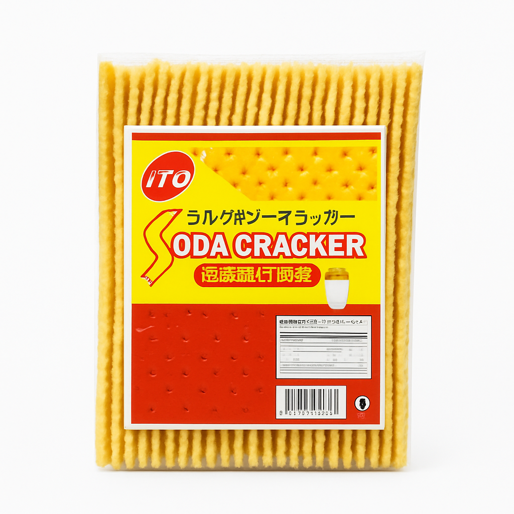 Mei Wei: Biscoito de Soda Sabor Leite e Sal(梳打饼奶盐味)- Ito 480g - Embalagem em Fundo Branco