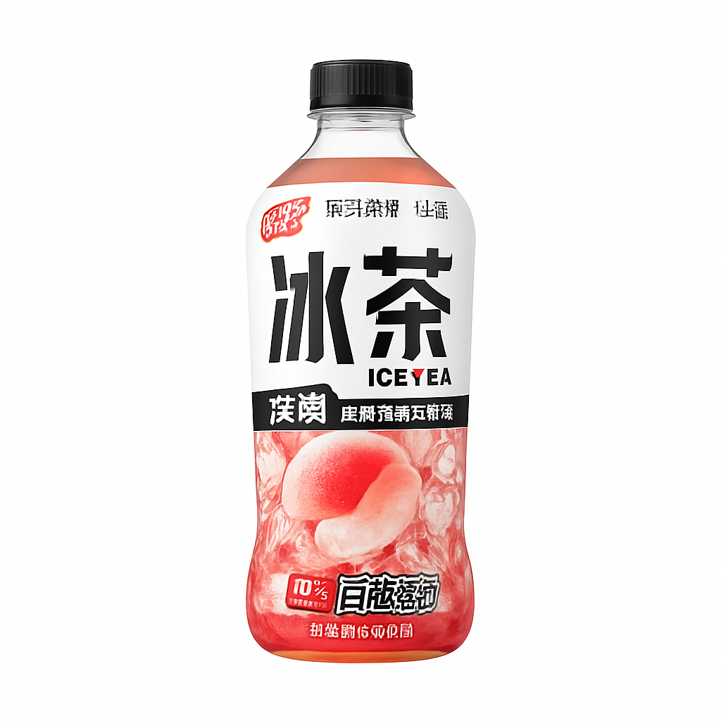 Mei Wei: Chá Gelado de Pêssego Branco(元气森林冰茶)- Genki Forest 900ml - Embalagem em Fundo Branco