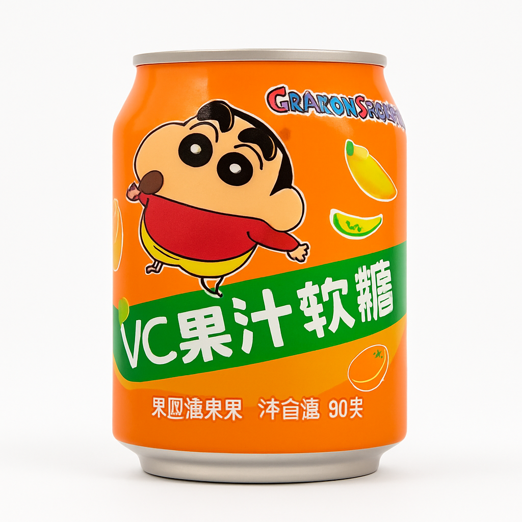 Mei Wei: Bala Gelatinosa Crayon Shin-chan Sabor Tropical(蜡笔小新果汁软糖)- 80g - Embalagem em Fundo Branco
