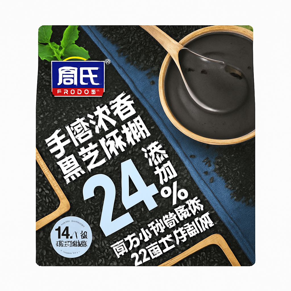 Mei Wei: Pasta de Gergelim Preto Puro(手磨纯香黑芝麻糊)- Zhoushi 500g - Embalagem em Fundo Branco
