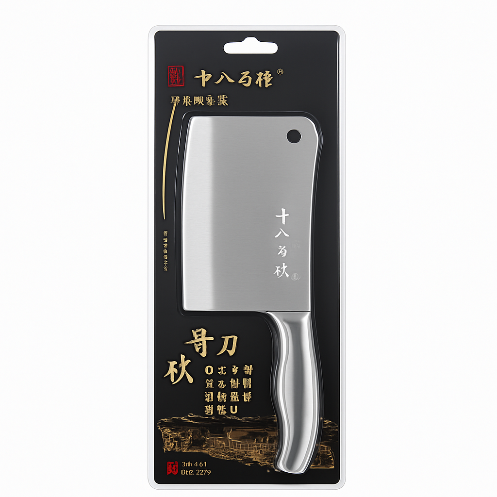 Mei Wei: Faca Cutelo para Cortar Ossos(砍骨刀)- Shi Ba Zi Zuo - Embalagem em Fundo Branco