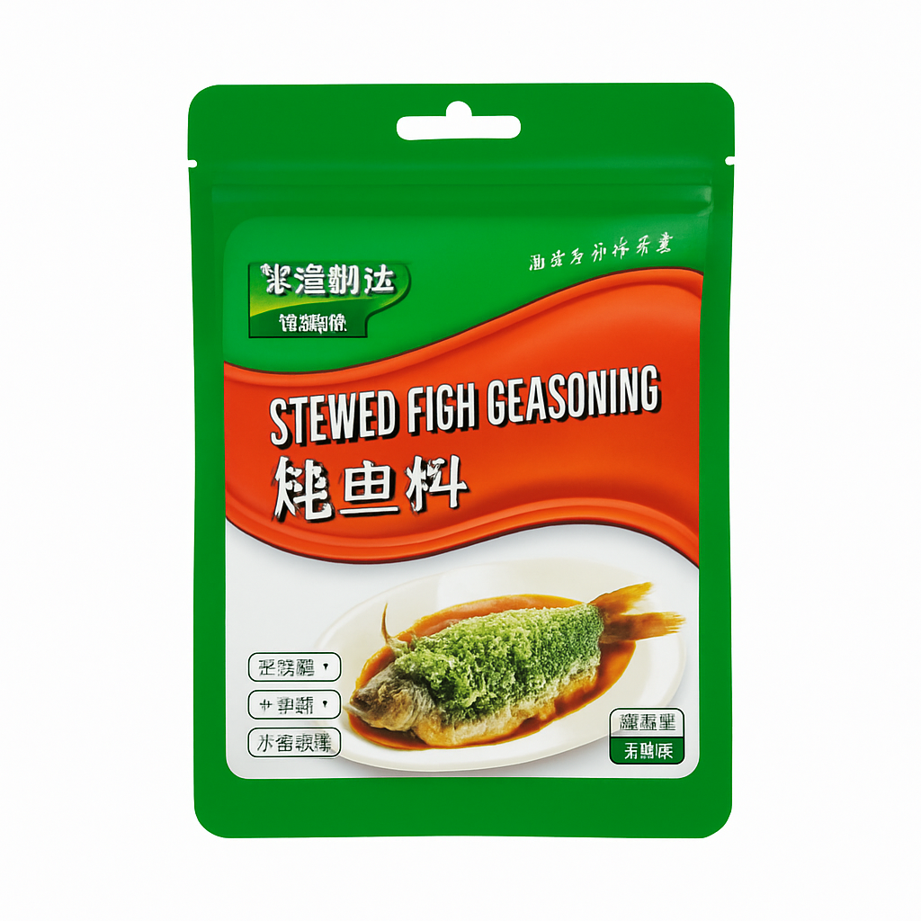 Mei Wei: Tempero para Peixe Ensopado(炖鱼料)- Huaseed 30g - Embalagem em Fundo Branco
