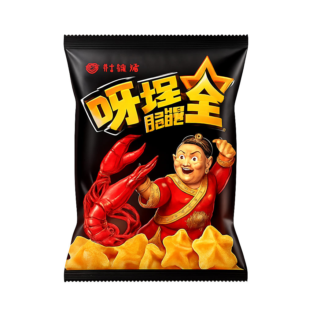 Mei Wei: Chips de Batata Sabor Lagostim Picante(呀土豆麻辣小龙虾味)- Orion 70g - Embalagem em Fundo Branco