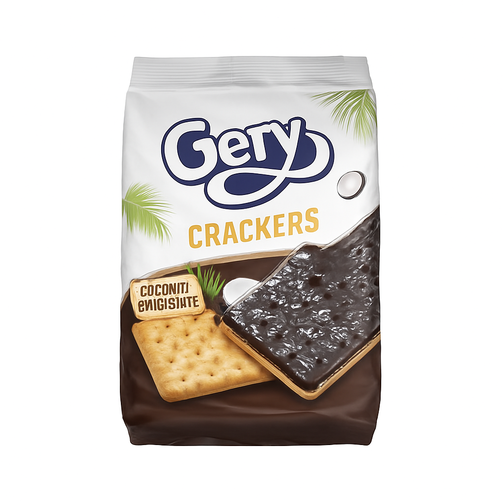 Mei Wei: Biscoito Recheado de Chocolate e Coco Gery(芝莉夹心饼干)- Gery 190g - Embalagem em Fundo Branco
