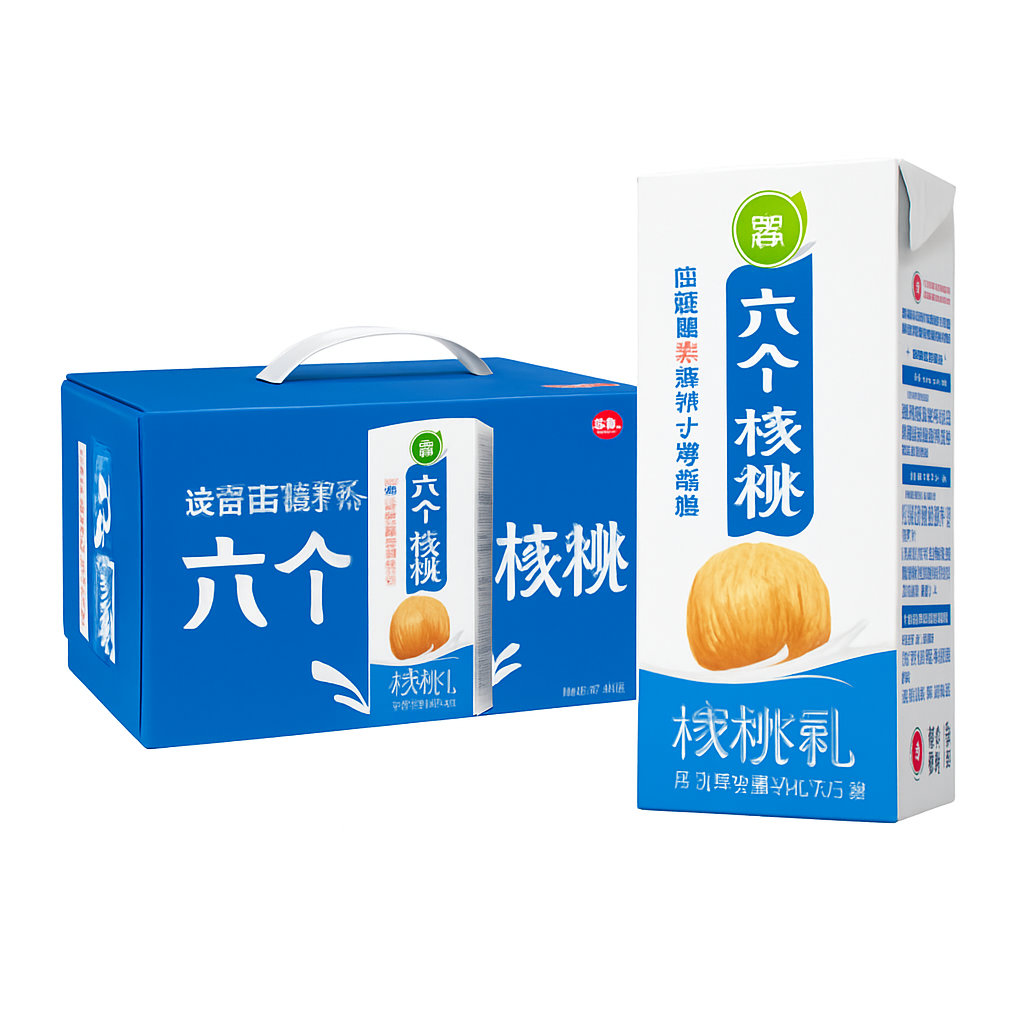 Mei Wei: Leite de Nozes(六个核桃)- Yangyuan 250ml - Embalagem em Fundo Branco