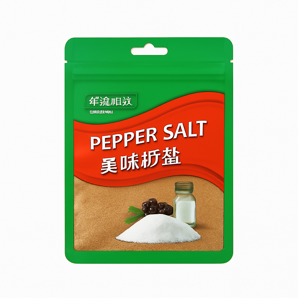 Mei Wei: Sal de Pimenta(美味椒盐)- Huahai Shunda 40g - Embalagem em Fundo Branco