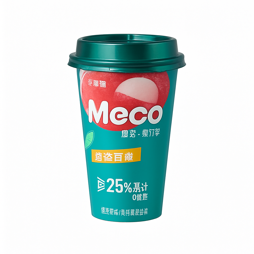 Mei Wei: Chá de Frutas Meco(香飘飘蜜谷果汁茶)- Lichia e Maracujá 400ml - Embalagem em Fundo Branco
