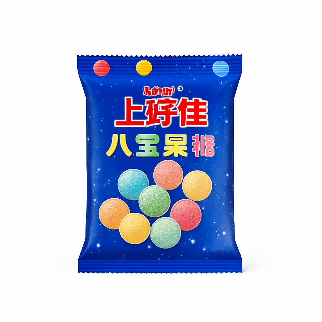 Mei Wei: Bala de Frutas Mistas Oishi(上好佳八宝果糖)- Oishi 96g - Embalagem em Fundo Branco