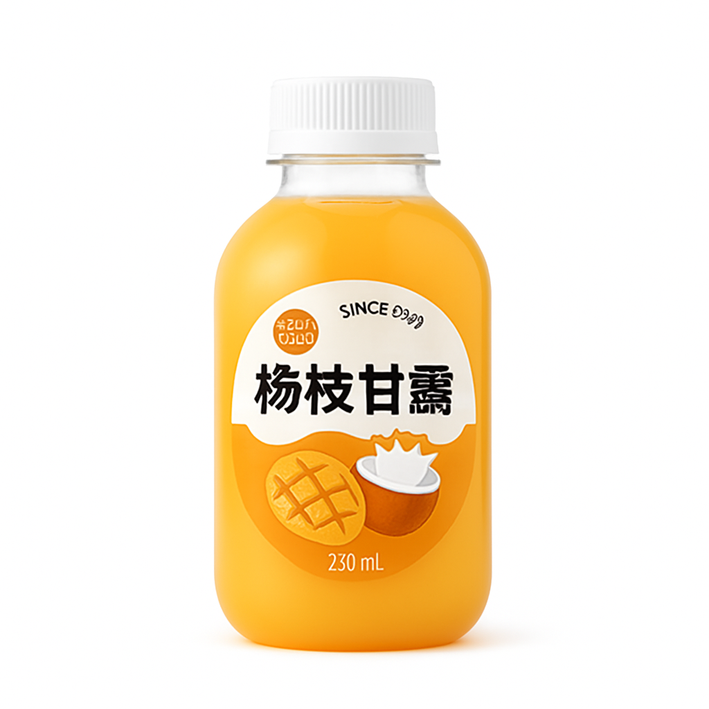 Mei Wei: Bebida de Manga com Coco Yangzhi Ganlu(杨枝甘露)- Yezhiliangpin 380ml - Embalagem em Fundo Branco