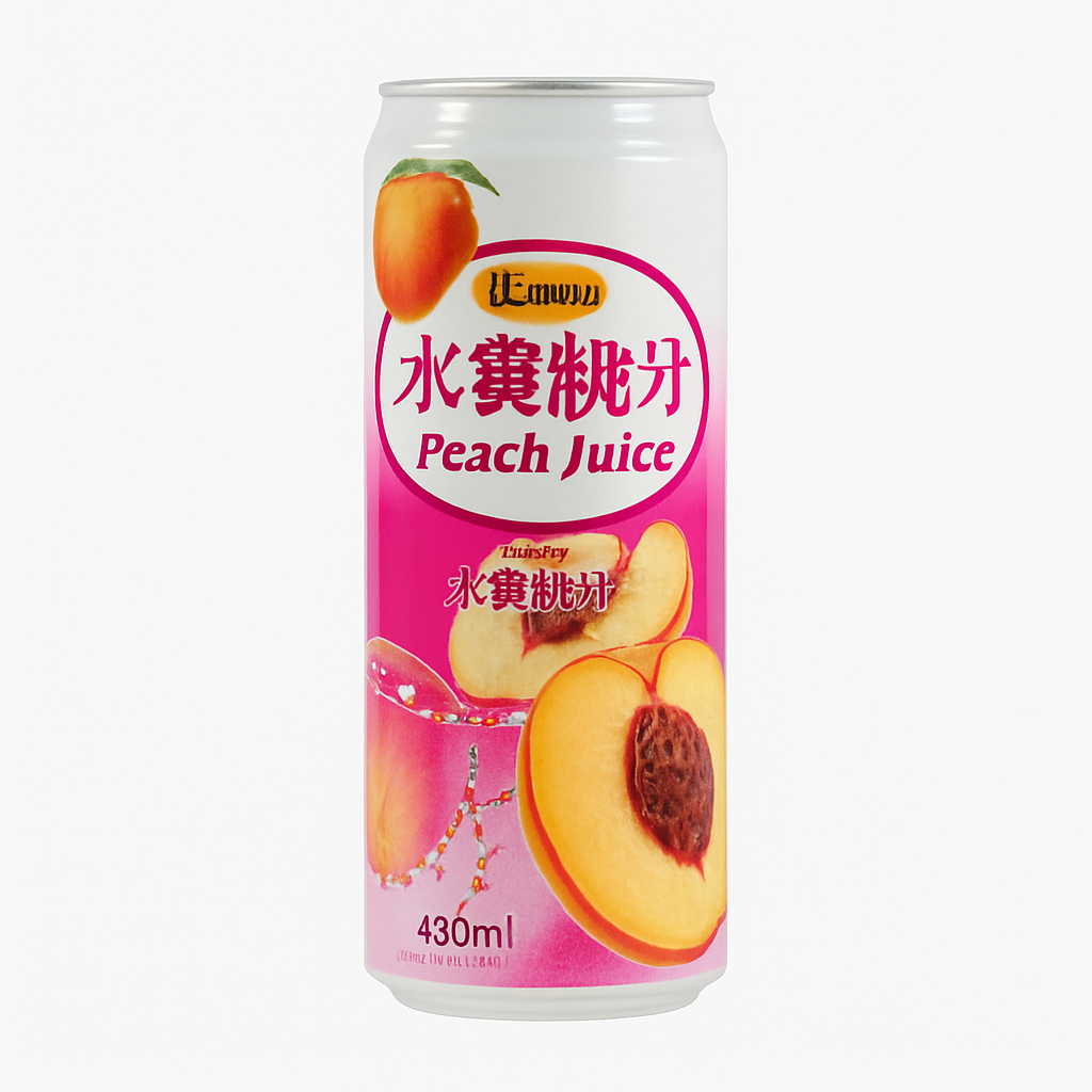 Mei Wei: Suco de Pêssego(水密桃汁)- Hamu 490ml - Embalagem em Fundo Branco
